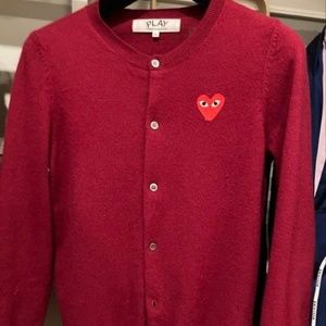 Comme des Garçons PLAY Wool Button Up Burgundy Cardigan Size Large